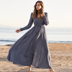 Christy Dawn Audrey Maxi Dress Navy Blue Check Plaid Size Small
