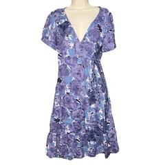 Noa Noa Denmark Purple Floral Wrap Dress M Viscose Midi Boho Abstract Print