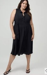Torrid Black Solid Collared Sleeveless Shirt Midi Dress Button Tie Waist 1X