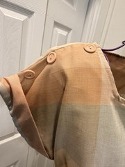 VintageWomen’s Beige Tan Gray Striped Square Neck Cap Sleeve Midi Shirt Dress 11