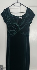 Emerald Green Velvet Knot Front Bardot Evening Gown UK12/14 See Description