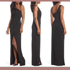 NEW $346 Maria Bianca Nero Black Kerri One-Shoulder Gown [ SZ 4 ] #E746