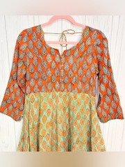 INDIAN AUGUST 3/4-Sleeve Lightweight Cotton Boho Midi Dress, Small