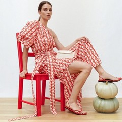 Oroton Apple Stamp Maxi Dress Size AU 12 / US 8 BNWT One Shoulder Print Cotton