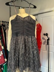 Cache Gray Ruched Tulle and Sequin Embellished Party Dress