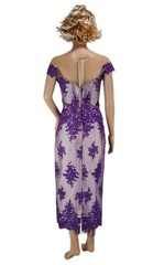 Khmer Cambodia Women Size M Maxi Dress Purple Floral Lace Short Sleeve