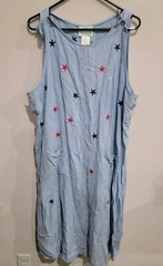 The Quacker Factory Denim Jumper Dress Wmns 2X Pockets Stars Embroidered Vintage