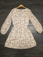 WHITE HOUSE BLACK MARKET Geometric V-Neck Blouson Balloon Sleeve Dress 0