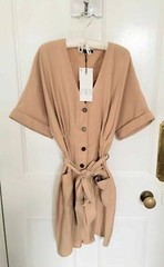 ZARA Light Camel BUTTON-UP DRESS WITH POCKETS –MISSING BELT –Size M O2410