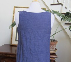Eileen Fisher Blue Sleeveless Midi Dress Cotton Silk Metallic Blend Size S