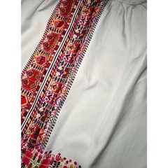 Roxy White Strapless Smocked Top Embroidered Tribal Border Dress L G G