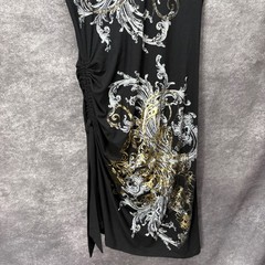 Y2K Cache Gold Silver Scroll Floral Baroque Print Faux Wrap Dress Size S Black