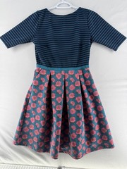 0973 Small Matilda Jane Peyton Fit and Flare Stripe Floral Rose Print Dress with