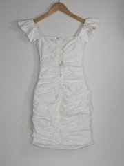 House Of CB Kara Ruched Cotton Blend Ruffle Mini Dress White Lace-Up Bodycon XS
