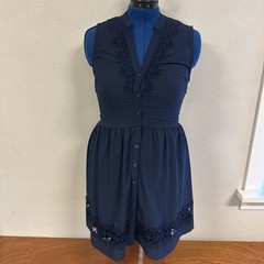 Francescas Dina Be Dress Navy Blue Lace Polyester Nylon Buttons Small Sleeveless