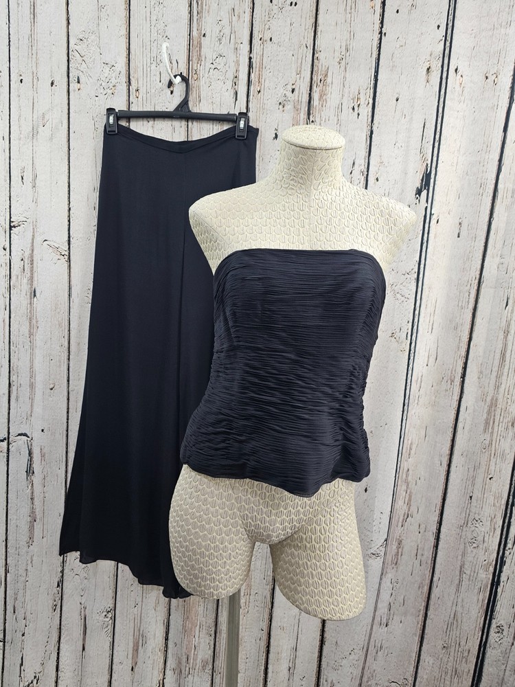 AssAR NY Black 100% Silk Wide Leg Pants Ruched Corset Set Women&rsquo;s 10 EUC