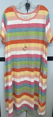 NWT LuLaRoe 2XL Green Blue Red Peach Yellow Gray White Striped Jessie Dress