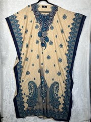 One Size Shahy Fashion Maxi Caftan Kaftan Blue Beige Floral Leaves Paisley