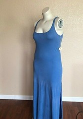 Women&rsquo;s Maxi Dress Faded Blue Tank Jersey Cut Out Back Side Slits Size S R016