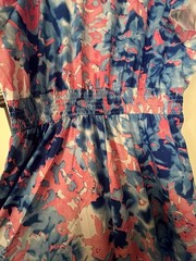 SHEIN Curve Plus 2XL Blue Pink White Abstract V-Neck Smocked Maxi Dress
