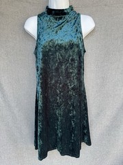 Y2K Mudd Velvet Mock Neck Swing Dress SZ M 90s Retro Vintage Dark Green
