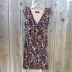 BLACK LABEL BY EVAN PICONE DRESS WOMEN SZ 10 ANIMAL PRINT SHEATH V-NECK PULLOVER