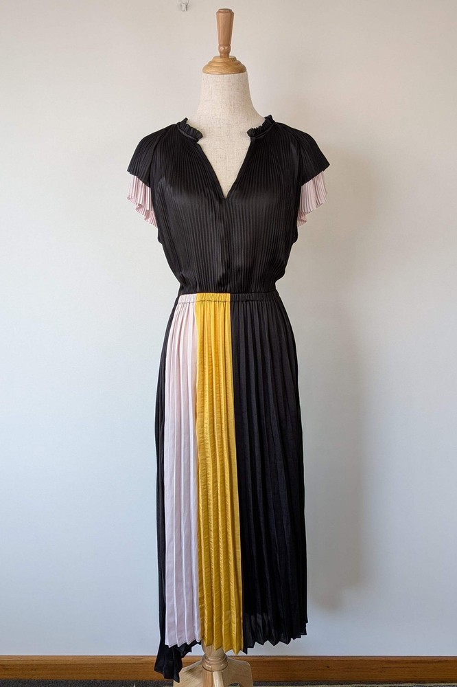 Piper Black Sunburst Pleated Colourblock Dress Sz 12 BNWT RRP $149.95 Modern