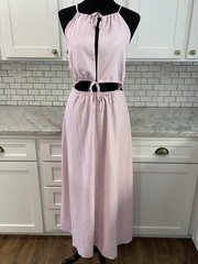 BTFBM Dress Womens Small Pink Cutout Halter Maxi Sundress Lined Side Slit NWT
