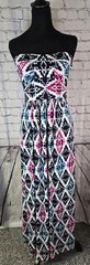 Ann Taylor Strapless Geometric Print Maxi Dress Stretch Knit Sz 4 Black White