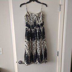 Ann Taylor Sz 2 Silk Dress Floral Black White Sleeveless Fit Flare Side Zipper
