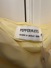 Peppermayo Bodie Yellow Solid Satin Maxi Dress Strapless Asymmetric Ruffle 6 NWT