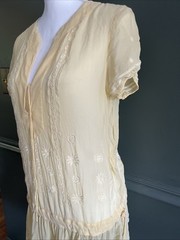 VTG Y2K Juicy Couture Silk Dress S Butter Yellow Embroidered Boho Drop Waist