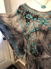 NWT Double D Ranch Gray Embroidered Studded Drop Waist Dress Size- Medium