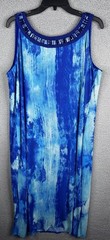 Catherines Maxi Tank Dress Women’s 1XWP Petite Beaded Sleeveless Blue Watercolor