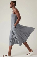 Athleta Santorini Midi Dress Size Large Coastline Blue Ish Gray Lined #798380