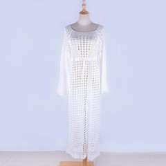 Women Mesh Cover Up Flared Sleeve O Neck Beach Bikini Summer Sundress Dress Suit