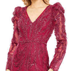 $998 MAC DUGGAL 20349 Embellished Puff Sleeve V Neck Gown 16