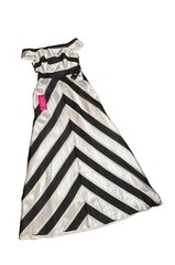 Adrianna Papell Size 4 Off Shoulder Black White Stripe Organza Ball Gown NWT