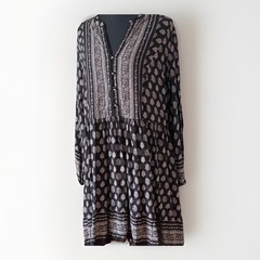 Relativity Black White Boho Floral Paisley Dress Sz L Cottagecore Peasant Boho