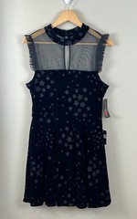 Witchy Velvet Swing Dress Y2K Goth Celestial Stars Ruffled Sleeves Juniors 13/14