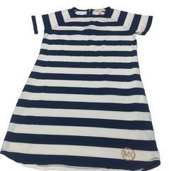 Michael kors short sleeve Navy & White striped dress sz S- Gold Logo Accent