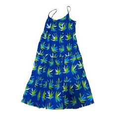 Oliphant Blue Tropical Bird Print Tiered Cotton Maxi Dress Womens XS Sundress