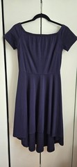 Navy Blue Off Shoulder Skater Hi Low Dress Size M 100% Polyester Cap Sleeve Zip