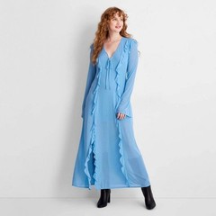 Future Collective Women s Long Sleeve Ruffle Maxi Dress Light Blue Size Small