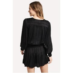 FRAME Black Pleated Long Sleeve V Neck Mini Dress Size Small