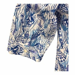 Mary Marshmallow Shell Print Popover Dress Blue Lightweight Cotton Coastal Sz XS