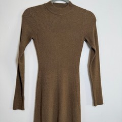 MNG Ribbed Mock Neck Long Sleeve Maxi Sweater Dress Brown Size M