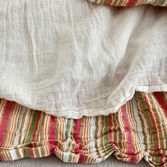 Linda Anderson Tiered Maxi Dress M BOHO Striped Cotton Metallic Thread Coastal