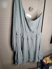 alter’d state sage green long sleeve off shoulder gathered ruffled dress Large