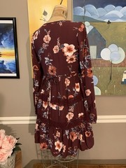Xhilaration Burgundy Floral Tiered V-Neck Mini Dress X Small